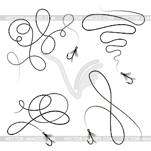 Steel Fishing Hook Set with Feathers - vector clip art