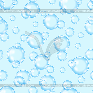 Circle Soap Bubbles Pattern on Blue Backgroun. - vector image