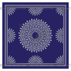 Blue Bandana Shawl, Tablecloth Fabric Print, Silk - stock vector clipart