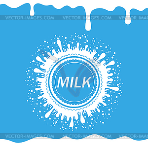 Pouring Milk Splash on Blue Background. White Cream - vector clipart