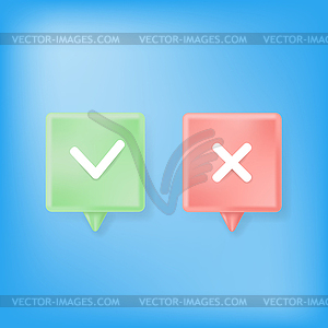 Cross and Check Icon. Speech Bubble with Accepted - vector clip art