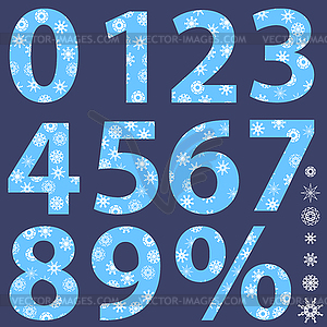 Set of Winter Snowflake Numbers on Blue Background - vector clipart / vector image