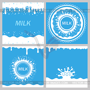 Pouring Milk Splash on Blue Background. White Cream - vector clipart