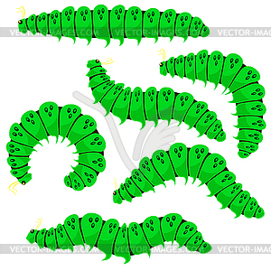 Зеленые Мультяшные Гусеницы. Милые Летние Насекомые. - клипарт в векторном формате