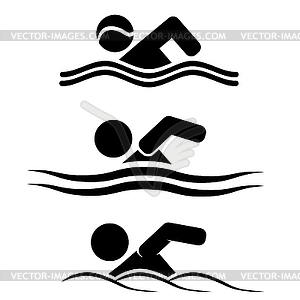 Man Swimming Graphic Icon Set. Summer Swim Water - vector image