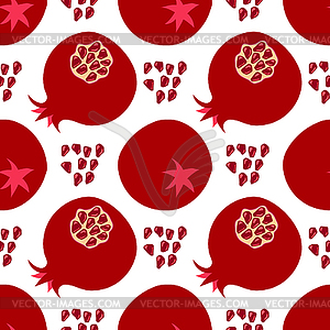 Pomegranate Seamless Pattern . Red Fruit and Seeds - vector clip art