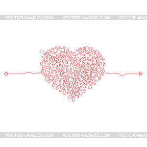 Heart Chaotic Doodle. Thread Clew Knot. Insane Mess - vector clipart