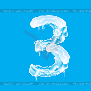 Snow Ice Cap with Number Three on Blue Background. - vector image