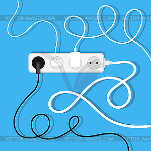 Electrical wires and chargers on blue background. - vector image