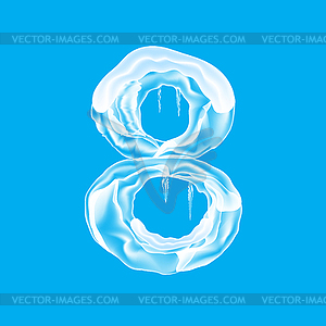 Snow Ice Cap with Number Eight on Blue Background. - vector image