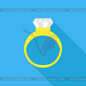 Gold Yellow Ring with Diamond on Blue Background - vector clipart