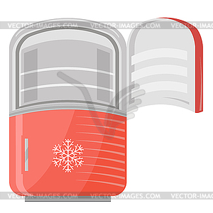 Detailed Opened Red Fridge for Home Preserve Food. - vector image