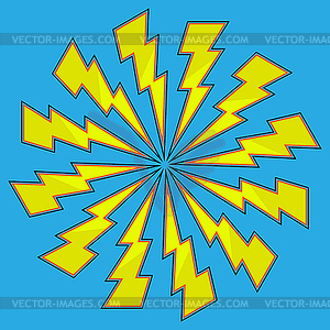 Yellow Cartoon Lightning Bolt Icon on Blue - vector clipart