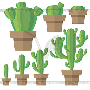 Set of green cactus and leaves. Collection of exoti - vector clipart