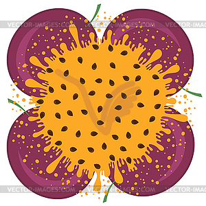 Passion Fruit Pattern with Brown Seeds on Orange - vector clip art