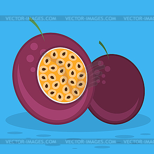 Passion Fruit Pattern with Brown Seeds on Blue - vector clipart