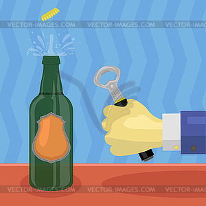 Opener for Green Glass Bottle of Beer - vector image