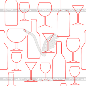 Drink seamless pattern. Bottles and glasses seamles - vector clip art