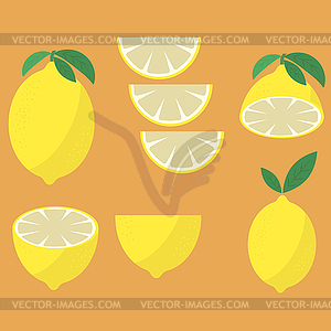 Fresh Yellow Lemon with Green Leaves. Tropical Frui - vector image