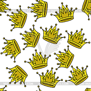 Gold crown icon seamless pattern. Simple crowning, - vector clip art