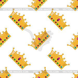 Gold crown icon seamless pattern. Simple crowning, - vector clip art