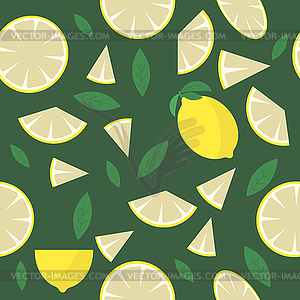 Fresh Yellow Lemon with Green Leaves. Seamless - vector clip art