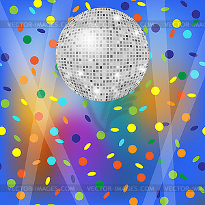 Disco ball with confetti pattern. Light show. - color vector clipart