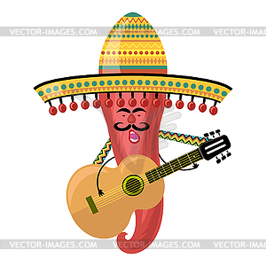 Mexican Pepper with sombrero and guitar. Cinco de - vector clipart