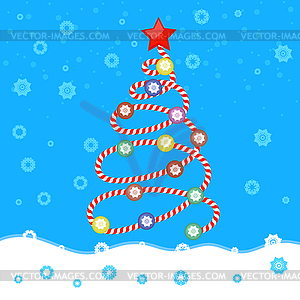 Christmas tree stylized in form candy spiral with - vector clipart