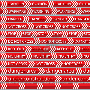 Warning Tapes Set. Red and White Danger Caution - vector image