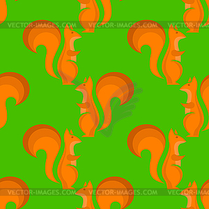 Orange Squirrel Seamless Pattern on Green Background - vector clipart