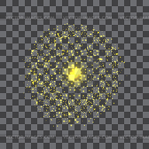 Dust sparks and yellow sky stars. Flash shine with - vector clipart