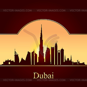 Dubai skyline silhouette on sunset background - vector clipart