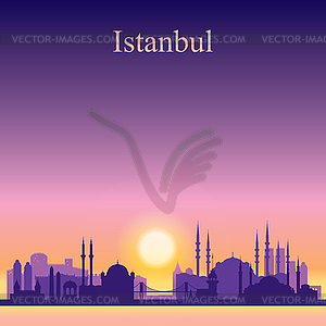 Istanbul city skyline silhouette on sunset - vector image