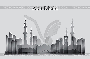 Abu Dhabi city skyline silhouette in grayscale - white & black vector clipart