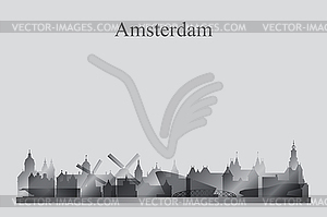 Amsterdam city skyline silhouette in grayscale - vector clip art