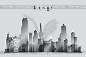 Chicago city skyline silhouette in grayscale - vector clipart