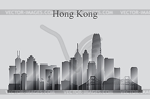 Hong Kong city skyline silhouette in grayscale - vector clipart
