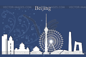 Beijing city skyline silhouette on blue background - stock vector clipart