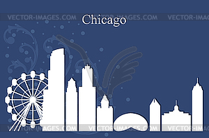 Chicago city skyline silhouette on blue background - vector image