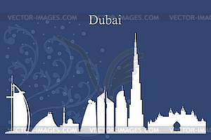 Dubai city skyline silhouette on blue background - royalty-free vector image