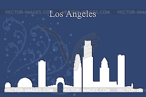 Los Angeles city skyline silhouette on blue - vector clip art