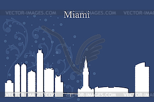 Miami city skyline silhouette on blue background - vector clipart