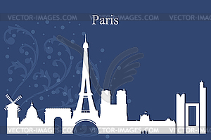 Paris city skyline silhouette on blue background - vector image