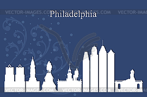 Philadelphia city skyline silhouette on blue - vector clipart