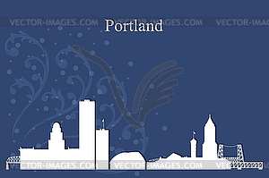 Portland city skyline silhouette on blue background - vector clipart