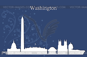 Washington city skyline silhouette on blue - vector image