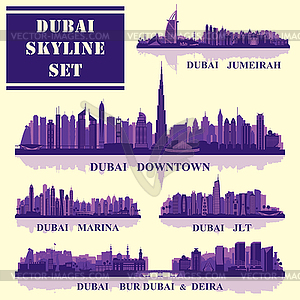 Set of Dubai districts - vector image