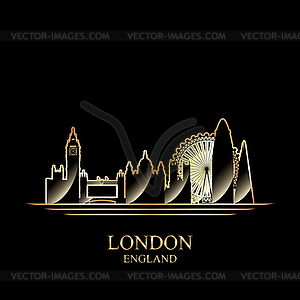 Gold silhouette of London - vector clipart