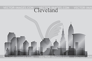 Cleveland city skyline silhouette in grayscale - vector clip art